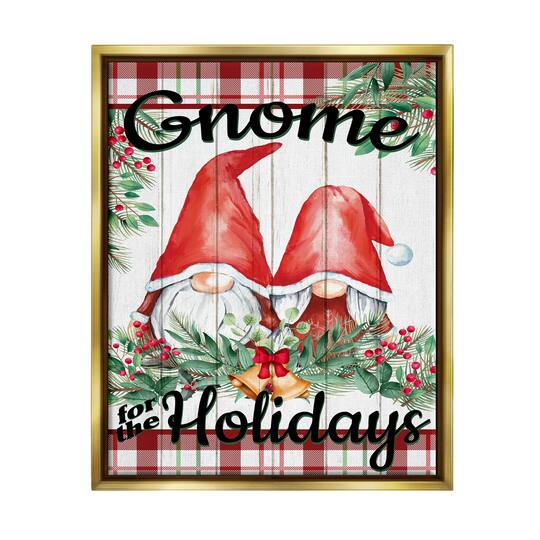 Stupell Industries Gnome For The Holidays Plaid Framed Floater Canvas Wall Art
